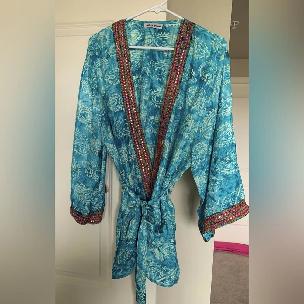 White Waves Silk Blend Kimono Cardigan - One Size NWOT🌴